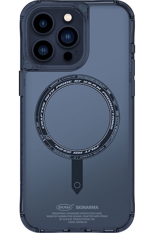 Apple Uyumlu iPhone 15 Pro Max Kılıf Skinarma Airbag Tasarımlı Magsafe Şarj Özellikli Saido Kapak Mavi