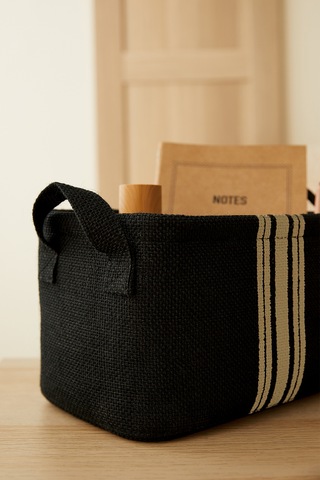 Ocean Home Textile Çizgili Siyah Renk Jüt Sepet 24 x 17 x 14 cm