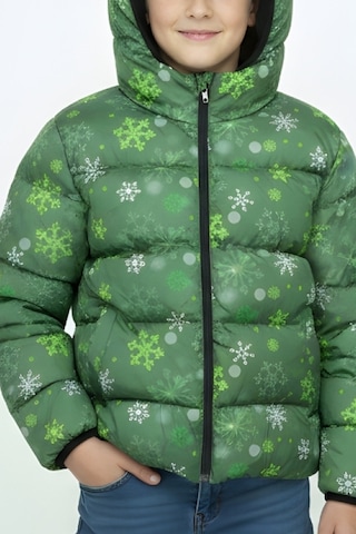 Erkek Çocuk İçi Polar Astarlı-kapüşonlu-desenli-fermuarlı Mont 12361 Mint