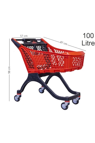 100 Litre Kartal Plastik Market Alışveriş Arabası Kırmızı / En:57 Boy:87 Yükseklik:98 Cm