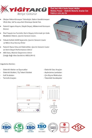 12V 125 Ah Ah -Amper Yiğit Akü,Jel Akü Temizlik Araç Solar Güneş / 317282439
