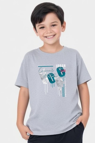Panios Kids Hope Baskılı Erkek Çocuk Yuvarlak Yaka Kısa Kollu T-shirt Gri