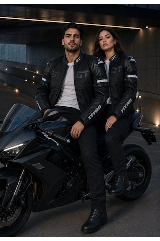 Yyk Forte Gt Titan Hörgüçlü Deri Korumalı Ceket Motosiklet Montu Antrasit - Siyah