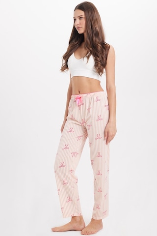 Tudors Kadın Regular Fit Klasik Kesim Viskon Beli Lastikli Fiyonk Detaylı Baskılı Turuncu Pijama Altı-51009
