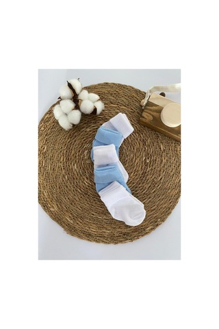 Glory Baby Organik Pamuklu Unisex 5'li Premium Yenidoğan Bebek Çorabı - Kutulu Beyaz-mavi Beyaz-mavi