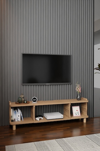 150 Cm Modern Tv Ünitesi Ayaklı Raflı Salon Oturma Odası Dekoratif Televizyon Sehpası Tv Sehpası Atlantik Çam
