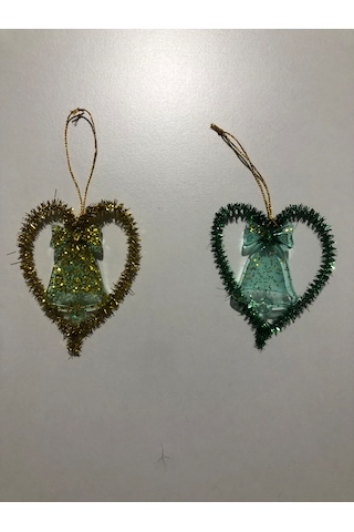 2 Li Sarı-yeşil Kalpli Çam Ağacı Yılbaşı Süsü