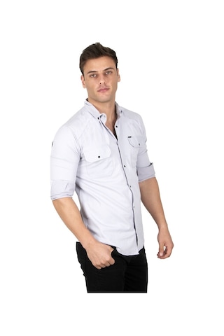 Deepsea Erkek Gri Fitilli Çıtçıtlı Kot Gömlek 300421 Gri