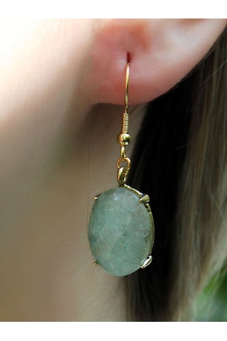 Doğal Taş Yeşil Akik Doğal Taşlı Sallantılı Küpe Euku22ya Su Yeşili