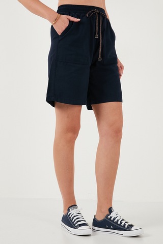 Lela Pamuklu Relaxed Fit Yüksek Bel Cepli Mini Bayan Şort 668Yp5384 Lacivert