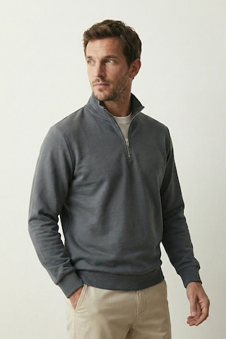 Elemge Pamuklu Erkek Sweatshirt Antrasit Soft Touch Relax Fit Yarım Fermuarlı Dik Yaka 3 Iplik Nefes Alan