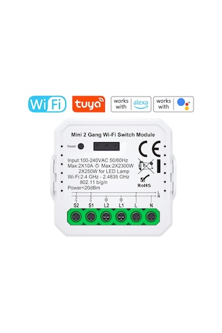 Tuya Uyumlu Mini İkili Wifi Anahtar 2x10A / 220V