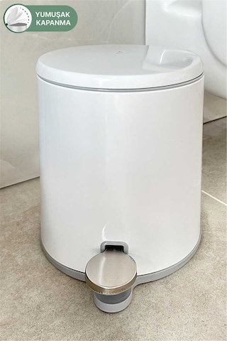 Cigo 6 Lt Yumuşak Kapanan Pedallı Banyo Mutfak Ofis Çelik Çöp Kovası - Beyaz & İç Kısım Gri-7311