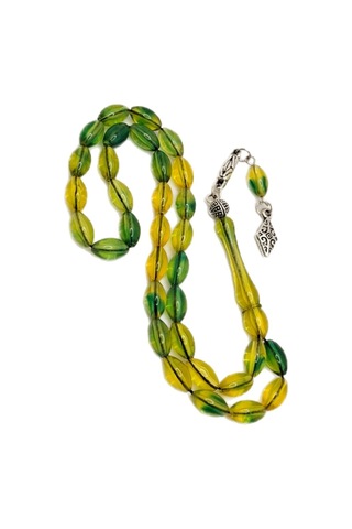 Han Ticarethane Yeşil Sarı Renk Arpa Kesim Toz Kehribar Tesbih