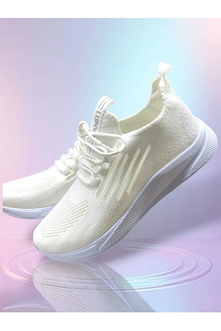 Tutınom Unisex Ortopedik Yumuşak Taban Günlük Yazlık Sneaker Spor Ayakkabı Beyaz Buz