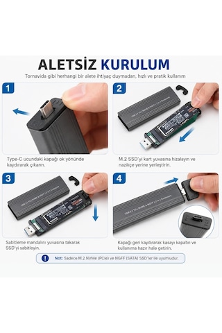 6092 Usb Type C M.2 Harici Pcie B+m Key Sdd Kutusu Nvme Ngff Destekli Çift Protokol 3.1