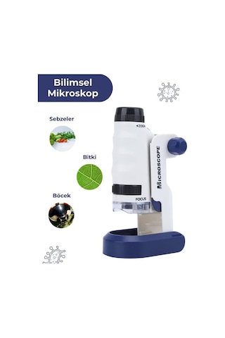 Taşınabilir Işıklı Stantlı Çocuk Mikroskobu 60x 120x, Stem Eğitim Ve Keşif Seti
