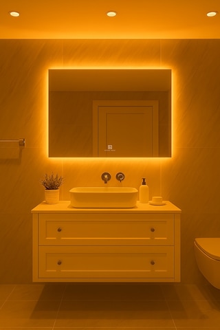 Digital Hayat Dokunmatik Dimlenebilir Sarı Amber Led Işıklı Dikdörtgen Ayna Dekoratif Banyo Makyaj Aynası Yatay Ve Dikey Kullanım Koyu Sarı