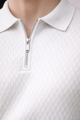 Erkek Fermuarlı Polo Yaka Triko Tişört Slim Fit Dokulu Yazlık Şık Casual Beyaz
