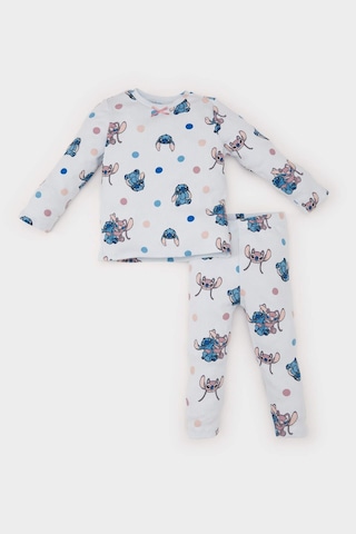 DeFacto Kız Bebek Pijama Takımı Disney Lilo & Stitch Bisiklet Yaka Uzun Kollu Fitilli Kaşkorse Üst Beli Lastikli Uzun Alt D5373A524WNBE61 Mavi