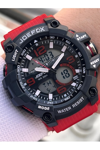 Joefox Digital Ve Analog 2 Yıl Garantili Kronmetre+takvim+alarm+aydınlatma Erkek Kol Saati Joe.bk05 Siyah - Kırmızı