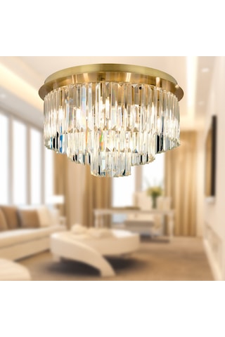 Nilüfer Yuvarlak Eskitme Kristalli Taşlı Modern Tasarım Kristal Salon Avize