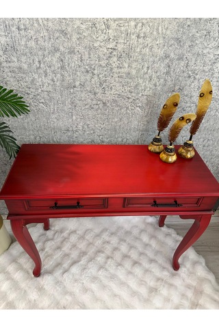 Ahşap Lükens Ayak Dresuar Kırmzı Eskitme Kırmızı