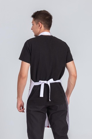 Erkek Boyundan Asmalı Çizgili Barista Şef Mutfak Önlüğü Beyaz