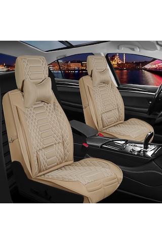 Hyundai İ20 Uyumlu Lüks Deri Oto Koltuk Kılıfı Ön Arka Takım Set Bej Fs