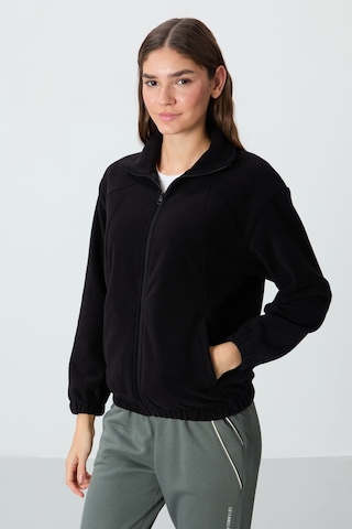 Tommy Life Siyah Kalın Yumuşak Dokulu Dik Yaka Oversize Nakışlı Polar Kadın Sweatshirt - 97293 Siyah