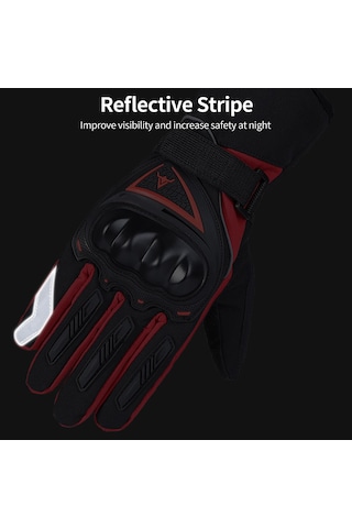 Geeksen Kışlık Motosiklet Eldiveni - Gece Yansıtmalı, Su Geçirmez, Dokunmatik Uyumlu, Soğuk Hava Korumalı Kırmızı, Xl