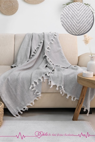 Klasik Pamuklu Koltuk Örtüsü 150x170cm Balık Sırtı Desen Koltuk Örtüsü Gri