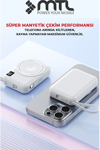 Magsafe Uyumlu 3in1 37,5 Watt Hızlı Şarj Powerbank Watch Ve Airpods Şarj Destekli Mt4580 Beyaz