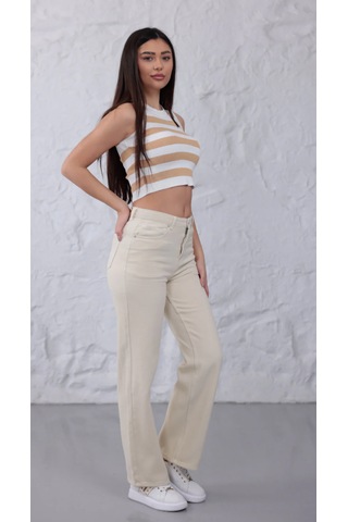 Eseclass Palazzo Denim Jean Krem Pantolon Bej