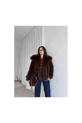 Tille Miss Dame Yumuşak Dokunuşlu Oversize Peluş Mont Acı Kahve Acı Kahve