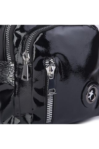 Nas Bag Kadın Dönüştürülebilir Sırt Ve Omuz Çantası Şık Geniş Fermuarlı Çanta 24x31x14 Cm Siyah Krsk Rugan Çok Renkli