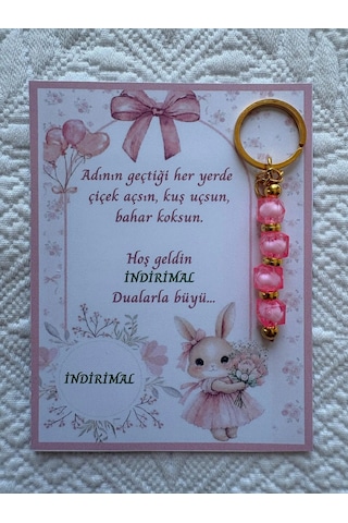 100 Adet Tavşan Temalı İsme Özel Tasarım Pembe Anahtarlık Hastane Yeni Doğan 40 Mevlidi Hediyelik
