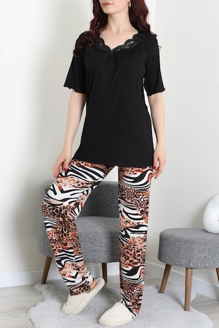 Modi Dantelli Pijama Takımı Siyah - 71502.1773. Açık Bej - Siyah