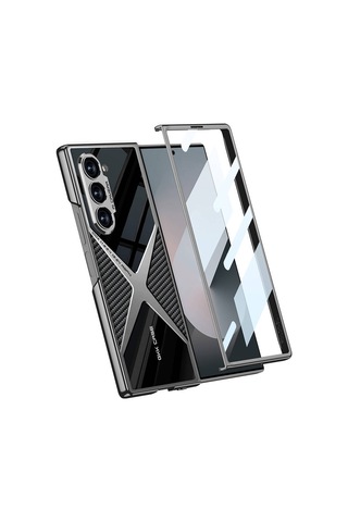 Nourthkiingdom Galaxy Uyumlu Z Fold 6 Kılıf Ultra İnce Kamera Korumalı Pc + Karbon Arka Yüzey Nrtk X-pro Kapak-siyah Siyah