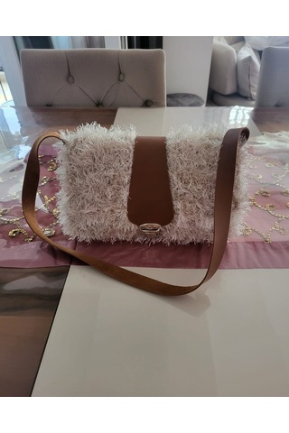 Luvya Astarlı Peluş Çanta Beyaz - Kahverengi