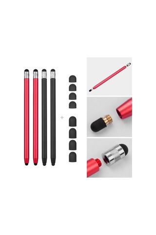 Aubyhe "4'lü Çift Uçlu Metal Stylus Kalem - Yüksek Hassasiyetli Dokunmatik Ekran Kalemi 2 Siyah 2 Kırmızı "