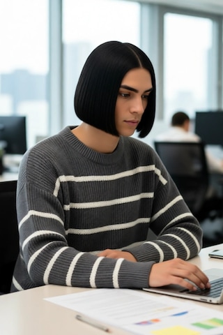 Frm Casual Erkek Kalın Triko Dokulu Bisiklet Yaka Çizgili Oversize Se Antrasit