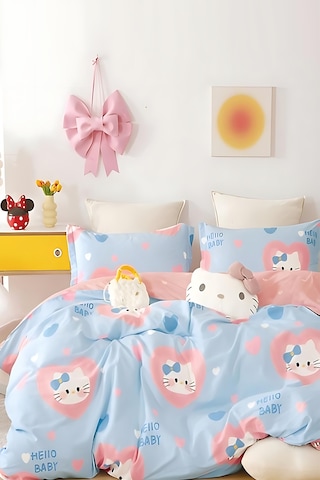 İqon Lastikli Çarşaflı Nevresim Takımı Tek Kişilik Hello Kitty Turkuaz Çok Renkli