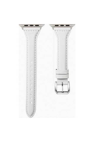 Watch Ultra 49mm Kordon Uyumlu Krd-28 Deri Strap Kayış Fzd- Beyaz