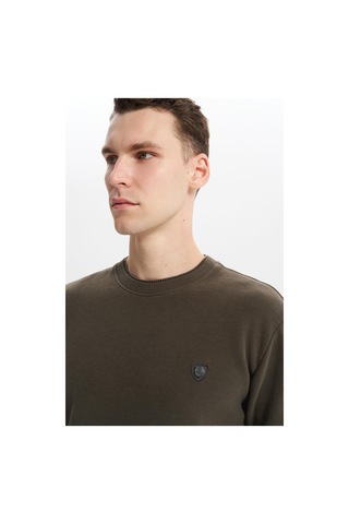 AR-MA Arma Erkek Regular Fit Örme Selanik Sweatshirt %65 Pamuk %35 Polyester, Karbon Fırçalı, Basic Bisiklet Yaka K30124699002 Haki