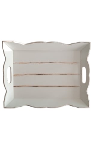 El Boyaması Dalgalı Model Beyaz Ahşap Servis Tepsisi Ahşap - Beyaz