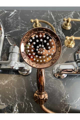 İsaoğlu Yapı Bakır Duş Seti Rose Bronz Vintage Duş Sistemi Porsalenli İşlemeli Premi Rose Gold