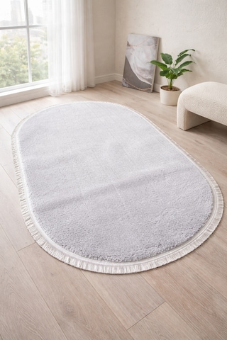 Melena Carpet Peluş Yolluk Kaymaz Taban Oval Banyo Paspası Yumuşak Modern Salon Mutfak Halısı Açık Gri
