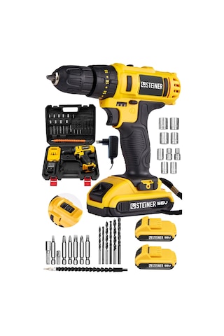 Steiner 56 V 5 Ah Çift Akülü Bakır Sargılı Darbeli Vidalama Matkap + 24 Parça Set Sarı