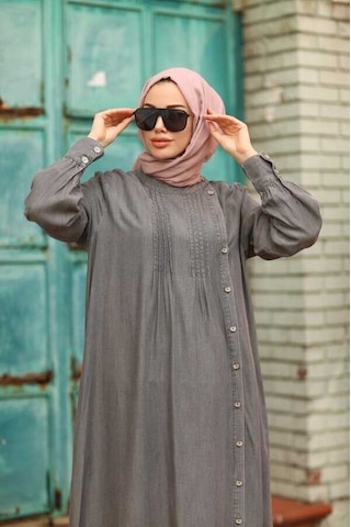 6508-denim Yandan Düğmeli Ferace Koyu Gri Koyu Gri
